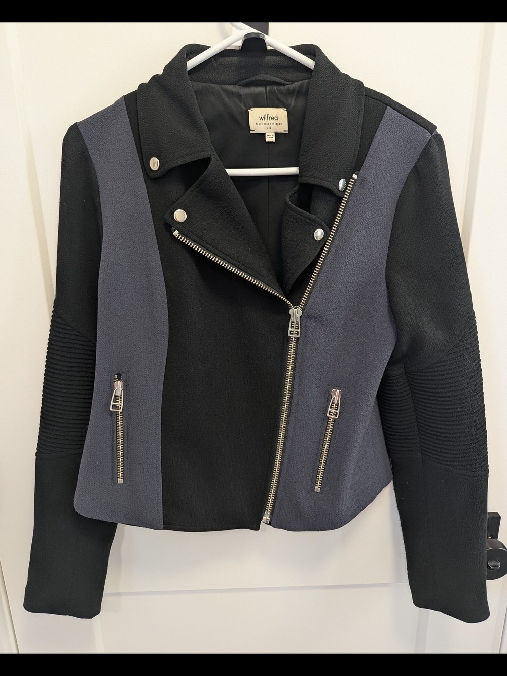 Wilfred Cropped Moto Jacket Black & Grey - Picture 2 of 9